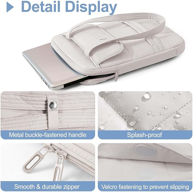 Puffy Laptop Sleeve 13-14 inch, Ultra Lightweight Laptop Case Compatible with MacBook Air/Pro 13/Pro 14 M5 M4 M3 M2 M1, iPad, HP Dell ASUS Lenovo, Vertical Laptop Bag with Handles, Beige | 14.37"x10.24"x1.38"