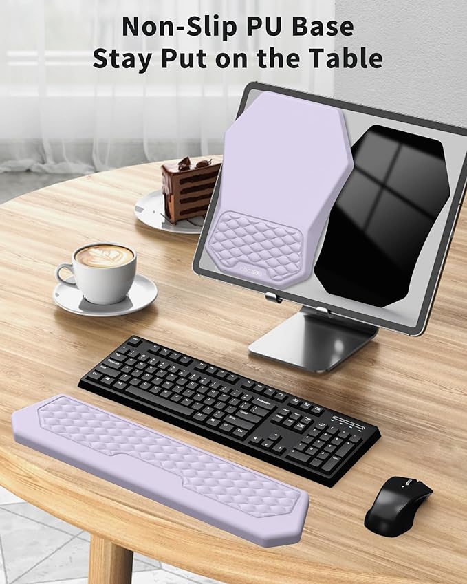 Ergonomic Mouse Pad Wrist Rest Support, Massage Design Surface for Carpal Tunnel Pain Relief, Memory Foam, Non-Slip PU Base for Computer Desk, Purple