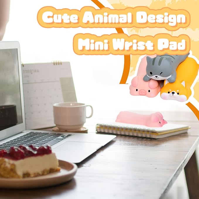 3 Pcs Cute Wrist Rest Support for Mouse Keyboard Computer Kawaii Mouse Pad Cat Pig Dog Animal Design Computer Arm Rest Cushion Mat for Laptop Desk Office Supplies