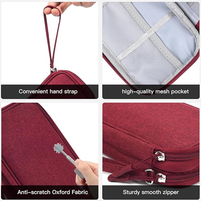Electronic Organizer Travel Cable Accessories Bag, Case for Cable, USB, Cord, Charger, Phone, Power Bank, Earphone (Wine Red, Large)