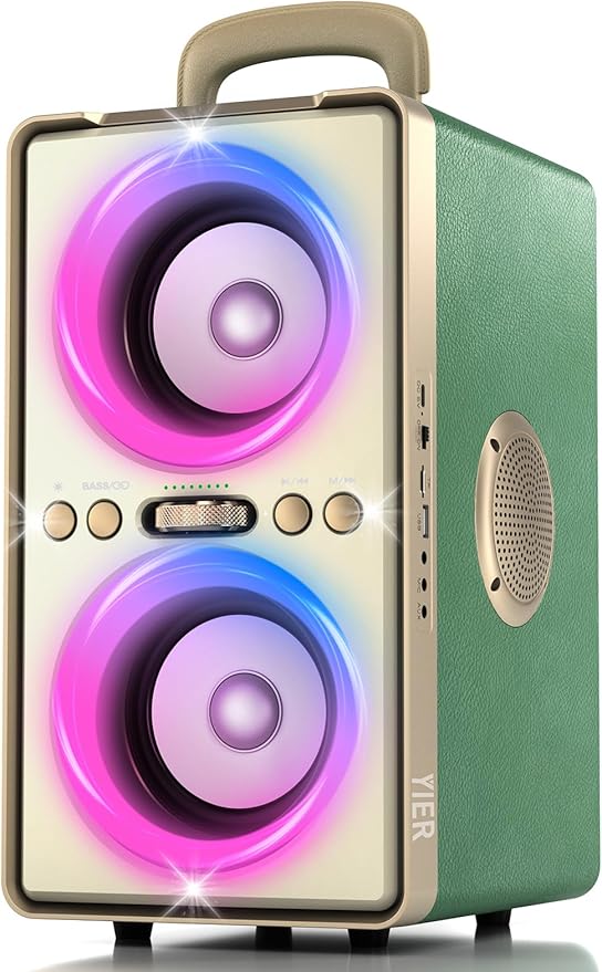 Bluetooth Speaker, 240W Peak Loud Party Speaker with Big Bass, 20H Playtime, TWS, BT5.3, Large Portable Wireless Boom Box with LED Light for Outdoor Backyard Beach Home (Leather Green)