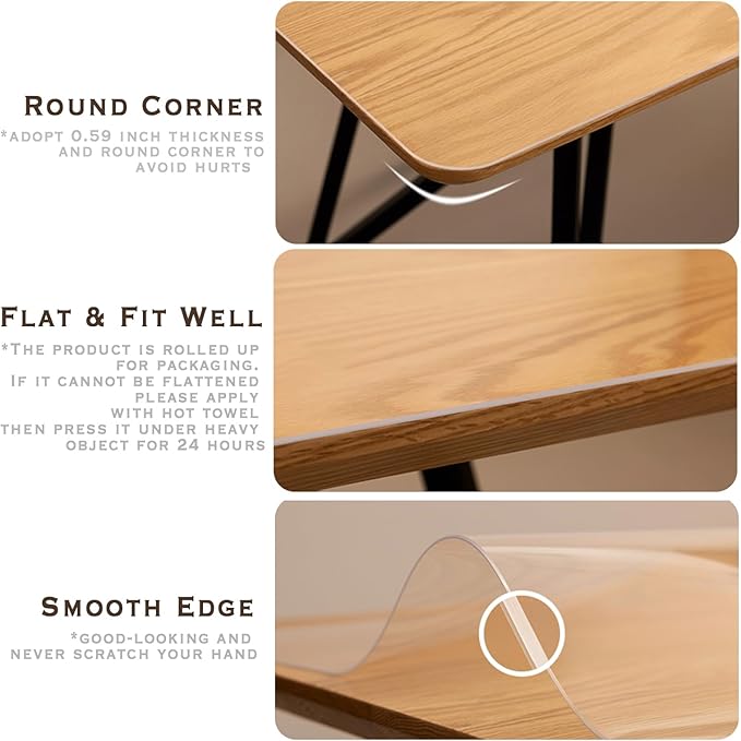 Clear Desk Mat, Clear Desk Pad 24 x 17 in, Desk Protector Mat for Writing & Working, Table Protector Anti-Water & Heat Resistant, for Home & Office, RBDM02T