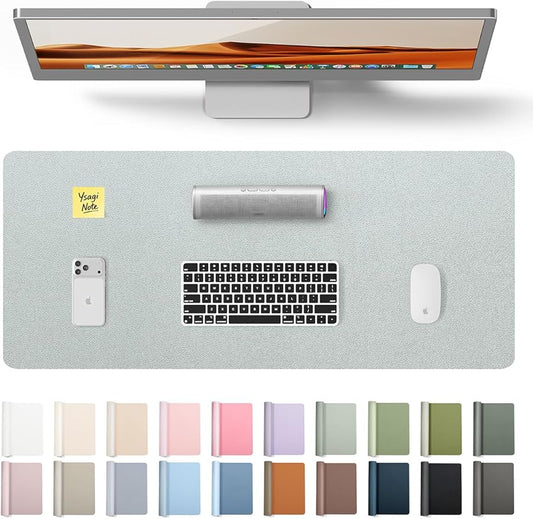 YSAGi Leather Desk Pad Protector, Office Desk Mat, Large Mouse Pad, Non-Slip PU Leather Desk Blotter, Laptop Desk Pad, Waterproof Desk Writing Pad for Office and Home (Silver, 23.6" x 13.8")