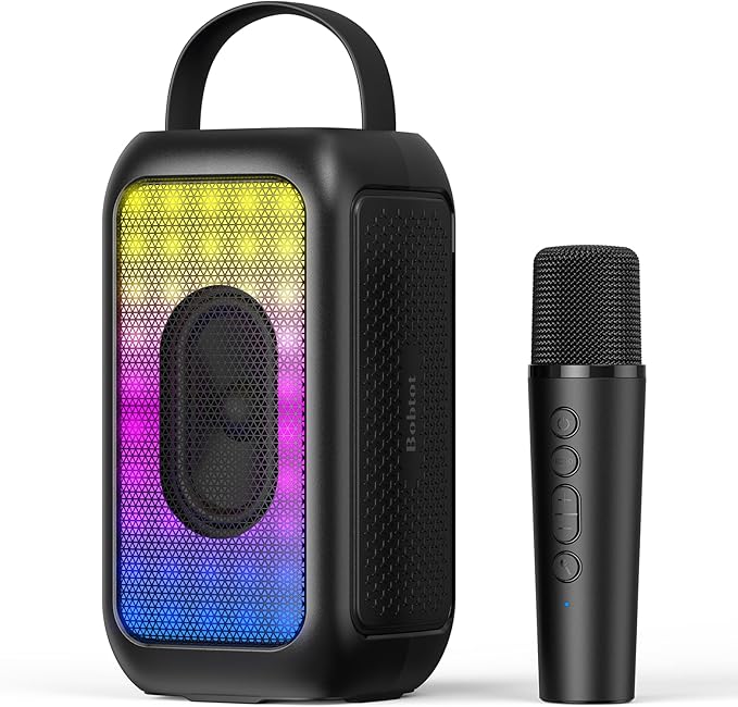 Bobtot Portable Bluetooth Speaker, 16H Playtime Wireless Speakers, Peak Singing Machine with Microphone, Magic Sound, Echo, EQ Mode (Black, with 1 Mic)