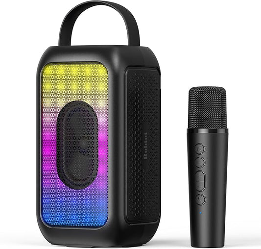 Bobtot Portable Bluetooth Speaker, 16H Playtime Wireless Speakers, Peak Singing Machine with Microphone, Magic Sound, Echo, EQ Mode (Black, with 1 Mic)