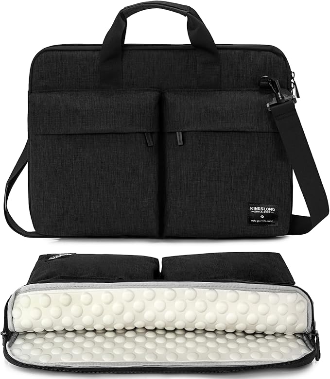 KINGSLONG 14 inch Laptop Bag with Shoulder Strap, Messenger Bag, Slim Computer Carrying Case Notebook Handbag for Men Women Fit for Acer Asus Lenovo HP Toshiba, Black