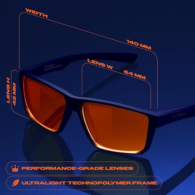 Titan Gaming Glasses, Blue Light Blocking, Night Driving Glasses for Men, Computer Protection, Gift for Gamers