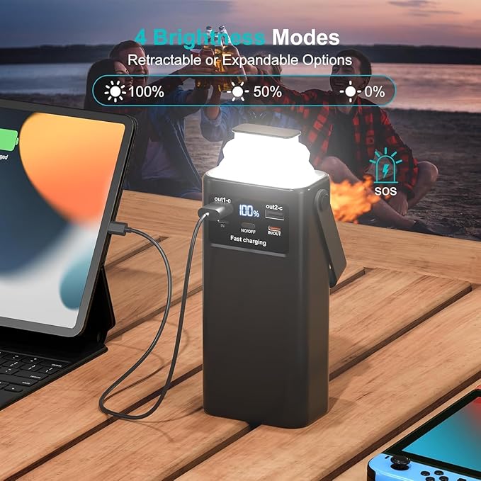 Power Bank 52800mAh PD 35W High Capacity Battery Pack with Built-in 4 Cables & LED Flashlight - 8 Port Portable Charger for Travel, Outdoor, and Multiple Device Charging