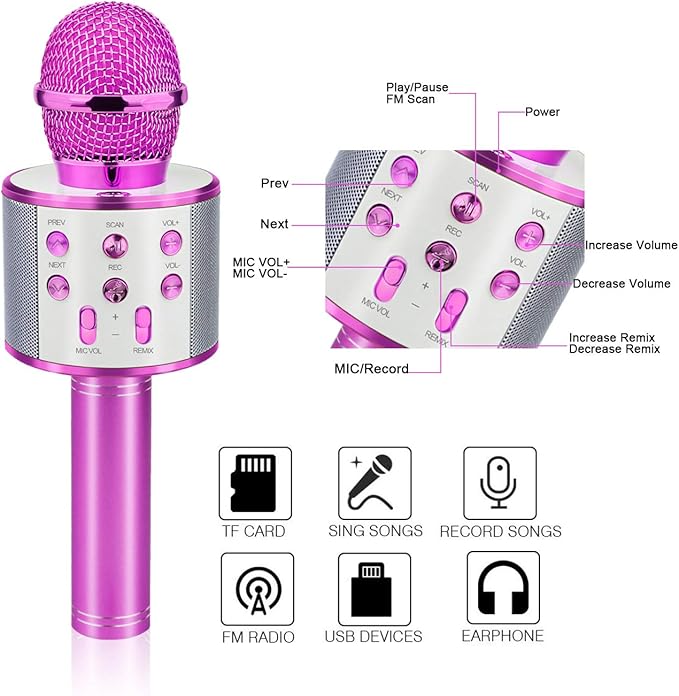 Popular Toys for 4-12 Year Old Girls, Wireless Bluetooth Microphone for Kids Music Toy for 5-11 Year Old Kids Girl Party Gift Age 4-12 Girl