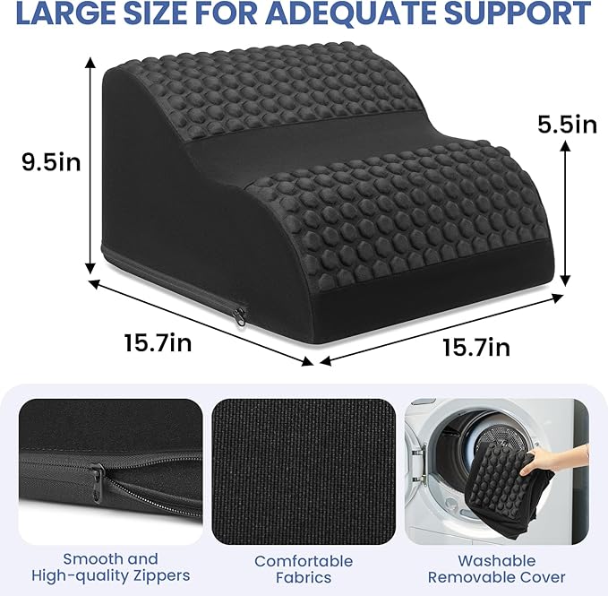 Foot Rest for Under Desk at Work, 3-Tier Foot Stool with Massage Dots and Thick High-Density Foam, Ergonomic Footrest with Washable Cover for Home and Office, Back, Legs & Hip Pain Relief, Black
