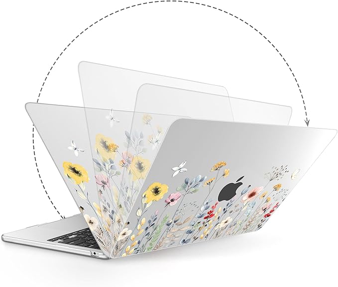 G JGOO Compatible with MacBook Air 13 inch Case 2026 2025-2022 M5 A3449 M4 A3240 M3 A3113 M2 A2681, Clear Hard Shell for MacBook Air 13.6 inch Case + Keyboard Cover + Screen Protector, Garden Flower