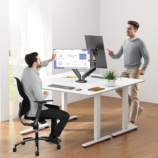DUMOS Dual Monitor Mount for Desk, Gas Spring Monitor Arm for 2 Monitors Max 32 Inches, Fully Adjustable Double Monitor Mount, VESA Mount with C-Clamp/Grommet Base, Holds Screen 17.6 lbs