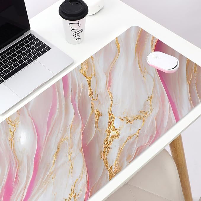 Marble Pink Desk Mat for Keyboard and Mouse，Computer Desk Matt for Desktop，Large Mouse Pad for Desk，Desk Pads on Top of Desks 15.7"" x 31.5""