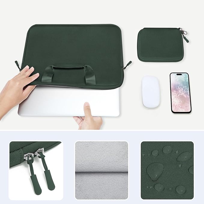 MOSISO Laptop Case 15 inch, Laptop Sleeve Bag Compatible with MacBook Air 15 inch M5 M4 M3 M2 2026-2023, Dell XPS, Neoprene Carrying Computer Bag with Handle&Detachable Small Case, Emerald Green