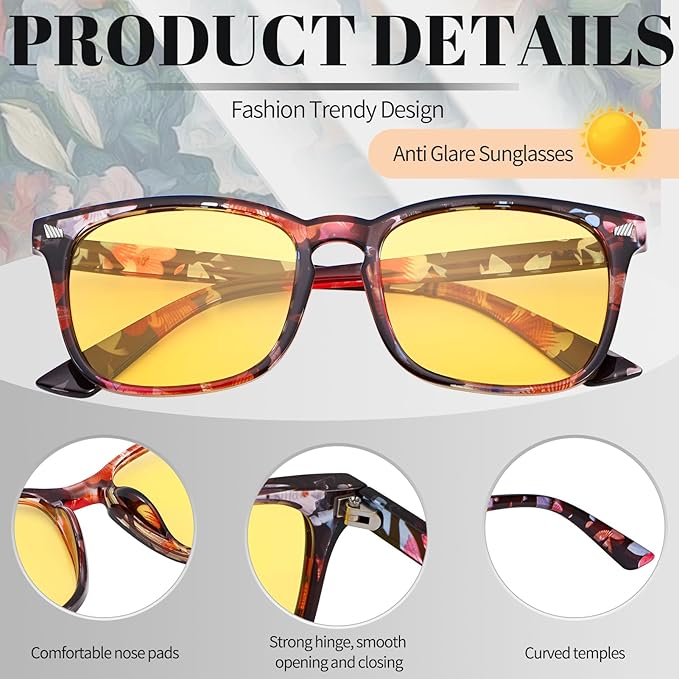 Polarized Sunglasses for Women Men, Night Driving Glasses Anti Glare Yellow Lens UV 400 for Day Night Use