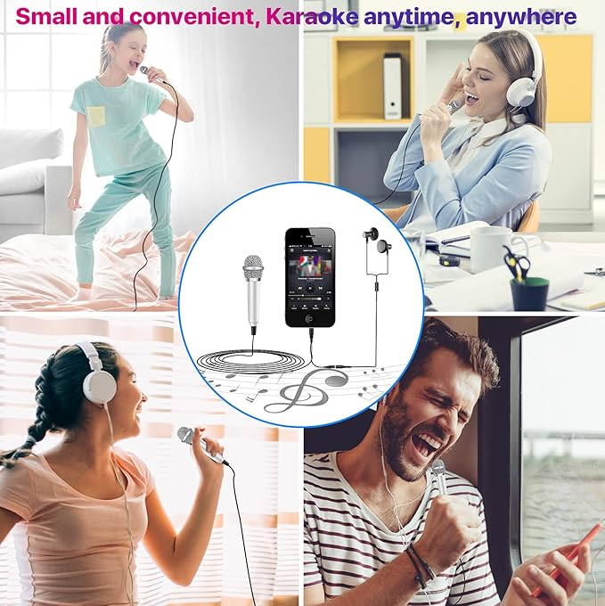 Mini Microphone,Tiny Microphone,Phone, Asmr,Mini Karaoke,forVoiceRecording Chatting and Singing on iPhone,Android,PC(Silver)