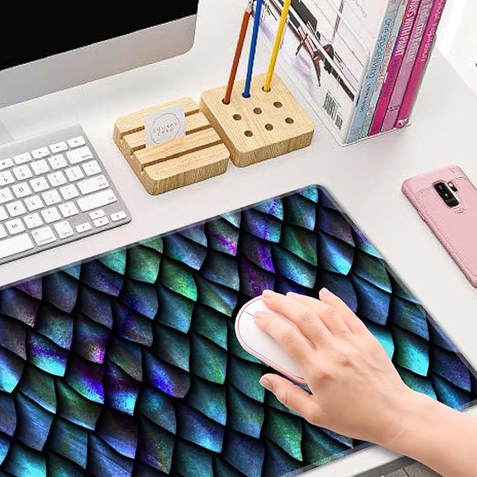 Dragon Scales Large Gaming Mouse Pad for Desk, Desk Mat with Seamed Edges, Waterproof Desk Pad, Non-Slip Rubber Base, 31.5x11.8 Inch Keyboard Pad Computer Mat, Big XL Mousepad