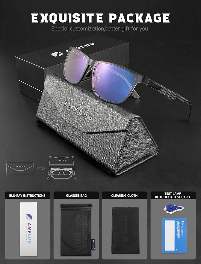 ANYLUV Carbon Fiber Reading Glasses for Men Women, Blue Light Blocking Computer Readers, Anti Glare Spring Hinge
