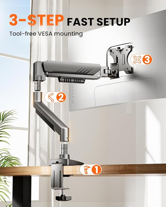 ErGear Single Monitor Arm, Fully Adjustable Monitor Mount for 13–32 Inch Screens, Fast Install Computer Monitor Stand with Tool-Free VESA Mount, Cable Management, Holds 19.8 lbs, Max VESA 100x100mm