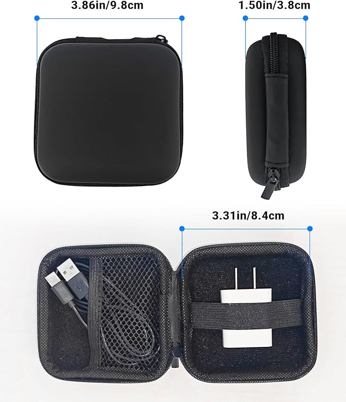 Small Waterproof Tech Organizer Pouch (3.86x3.86x1.5in) - Compact Travel Storage Bag for Chargers, Cables & Gadgets, Internal Space 3.31x3.31x1.18in (Black)