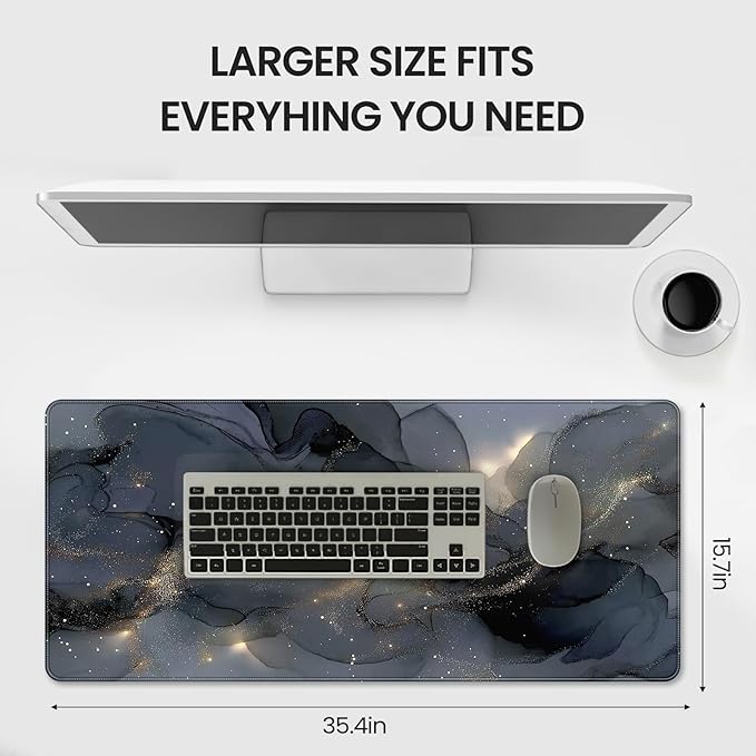 Extended Gaming Mouse Pad, Navy Blue Marble Pattern, 35.4 x 15.7 inches, XXL Extra Large Desktop Pad, Non-Slip Base, Waterproof, Suitable for Home Gaming and Office Use