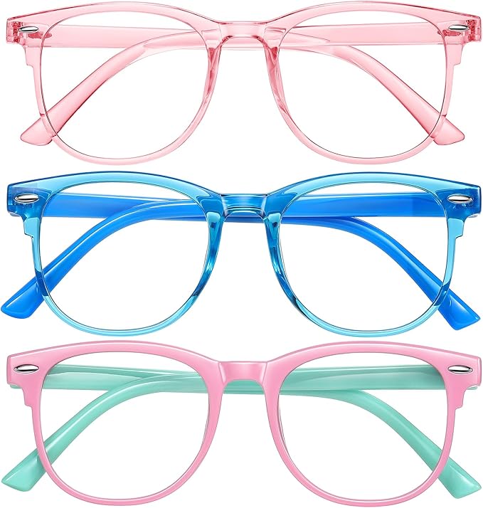 Okany Blue Light Glasses for Kids 3 Pack Anti Glare & Eye Strain Glasses Computer TV Phone Tablets UV Protection Glasses