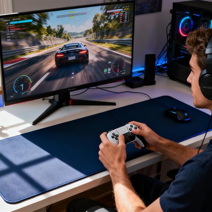 Armindou Large Gaming Desk Mouse Pads, XXL 35.4 x 15.7In Computer Desk Cover Matt for Desktop Keyboard and Mouse, Big Office Pad Protector Mats, Extra Large Mousepads, Anti-Slip Rubber Base, Deep Blue