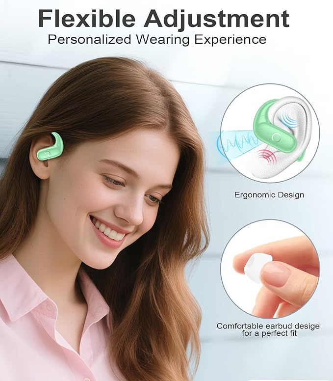 MOZOTER Wireless Earbuds Bluetooth Headphones Sport,Over Ear Buds with Deep Bass Sound,60Hrs Playtime Earphones Redesigned Comfort Fit with Earhooks for Running,Meeting,Workout- Green