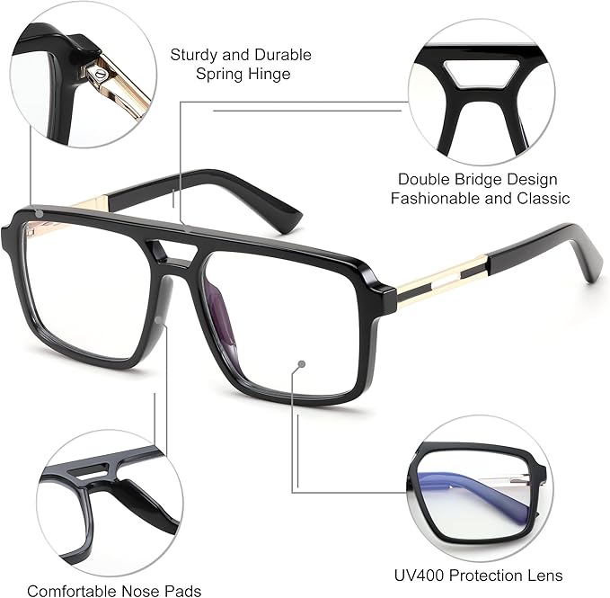FEISEDY Retro Aviator Blue Light Glasses for Men Women Square Frame Computer Reading/TV/Phones Glasses B0209