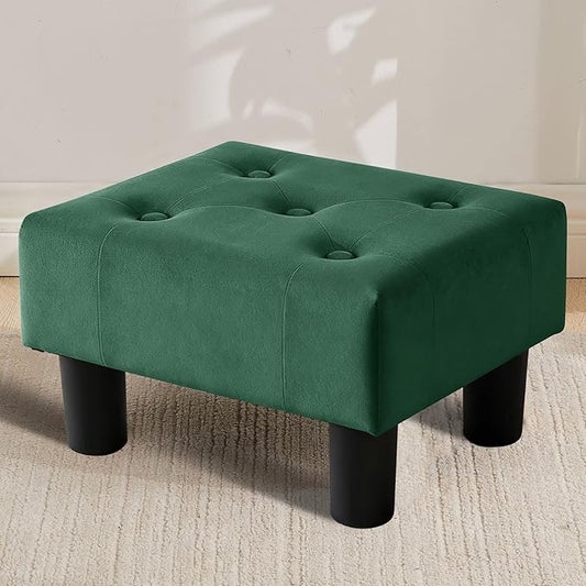 Small Foot Stool Ottoman, Velvet Footstool Ottoman Foot Rest for Couch, Rectangle Footstools and Ottomans Small for Living Room, Entryway (Green)