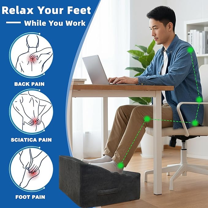 Foot Rest Under Desk, Comfortable Office Footrest, Ergonomic Foot Stool for Long Sitting with Curved Design Relieves Leg Pressure (Dark Gray)