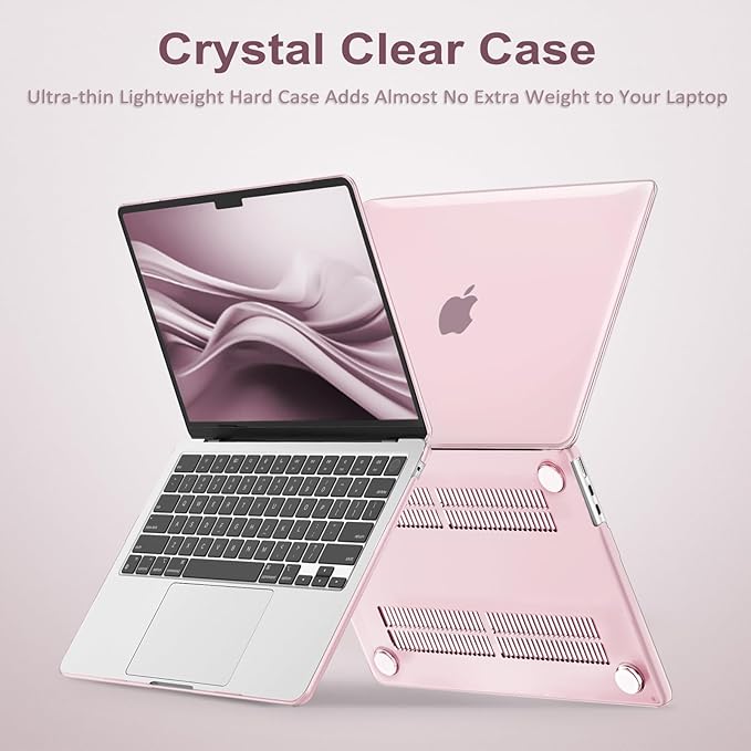 MOSISO Compatible with MacBook Air 13 inch Case M5 2026 M4 2025 M3 M2 2024-2022 A3449 A3240 A3113 A2681,Hard Shell&Keyboard Cover&Screen Film&Pouch for MacBook Air 13.6 inch Case, Rose Pink