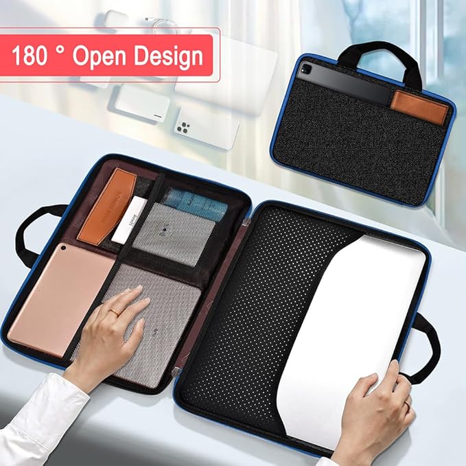 Hseok Laptop Case 13.3-14 inch Sleeve, TSA Computer Handbag Water-Resistant and Shockproof Bag Compatible with MacBook Pro/Neo 14", Mac Air/Pro 13.3" and 13"-14" Notebooks Chromebooks,Black-Blue