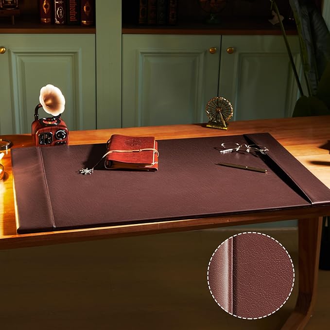 Leather Desk Pad Protector 30" x 18" Leather Desk Blotter with Side Rails Desk Mat for Office Home Workplace Desktop Writing Board Christmas Gifts for Dad Husband(Brown)