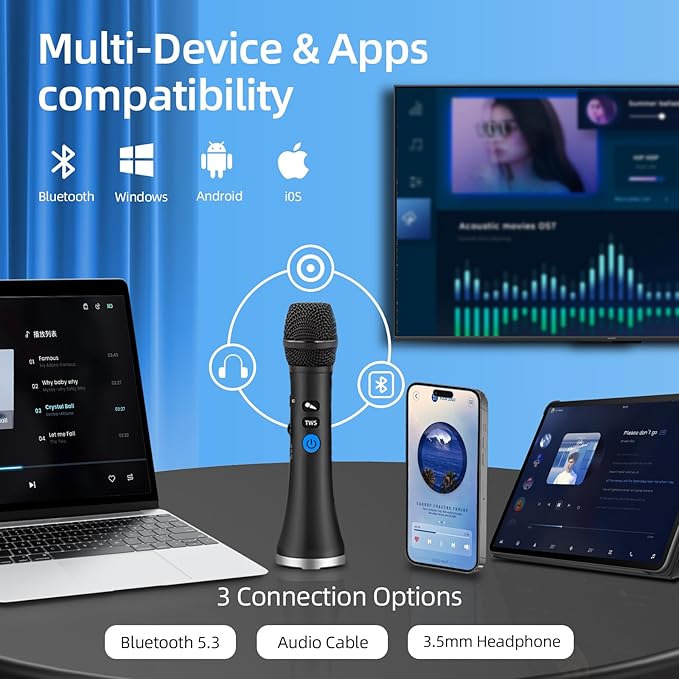 YF79 Wireless Bluetooth Microphone with 20W High Power, DSP Chip for Clear Sound, Dual Mic Connectivity for Duet Singing, One-Click Vocal Reduction for Karaoke, Portable Design with Loud Volume(Black)