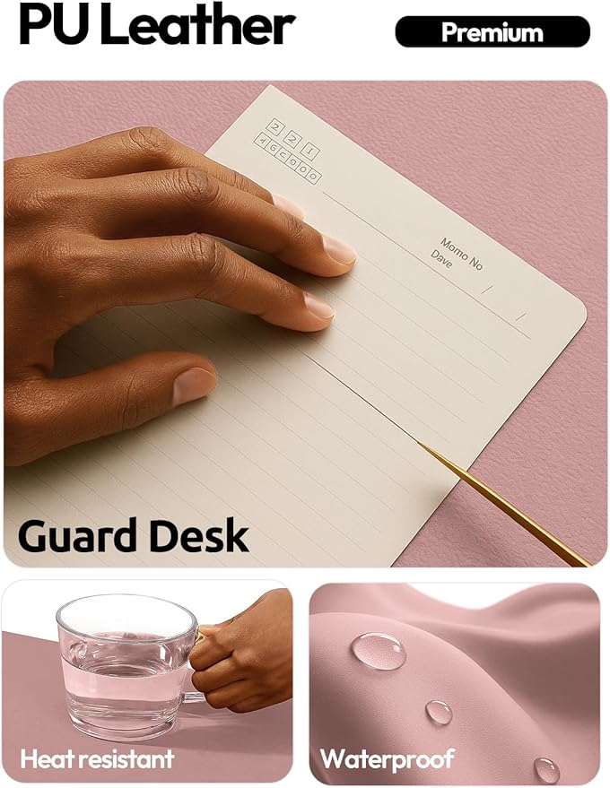 YSAGi Leather Desk Protector, Office Mat, Large Mouse Mat, Non-Slip PU Leather Blotter, Laptop Pad, Waterproof Writing Pad for Office and Home (Pale Mauve, 47" x 17")