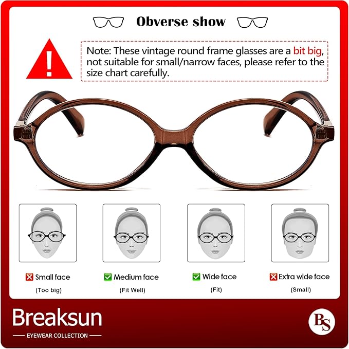 Breaksun Fashion Oval Glasses for Women Men Retro Round Tortoise Frame Blue Light Glasses Nerd Eyeglasses