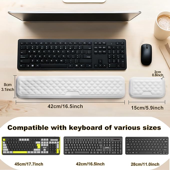 Keyboard Wrist Rest Mouse Wrist Support, Memory Foam Wrist Rest Pad for Computer Laptop, Ergonomic Wrist Cushion Support for Typing Pain Relief, Gaming Home Office, White