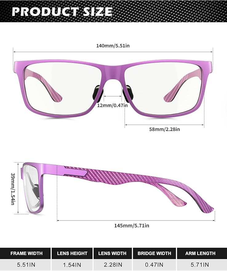 ANYLUV Carbon Fiber Reading Glasses for Men Women, Blue Light Blocking Computer Readers, Anti Glare Spring Hinge