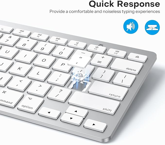 OMOTON Wireless Keyboard for Mac, Keyboard for Mac, Stable Bluetooth & Ultra-Slim Portable, Ergonomic Design, Compatible with MacBook Pro/Air/iMac, Silverwhite