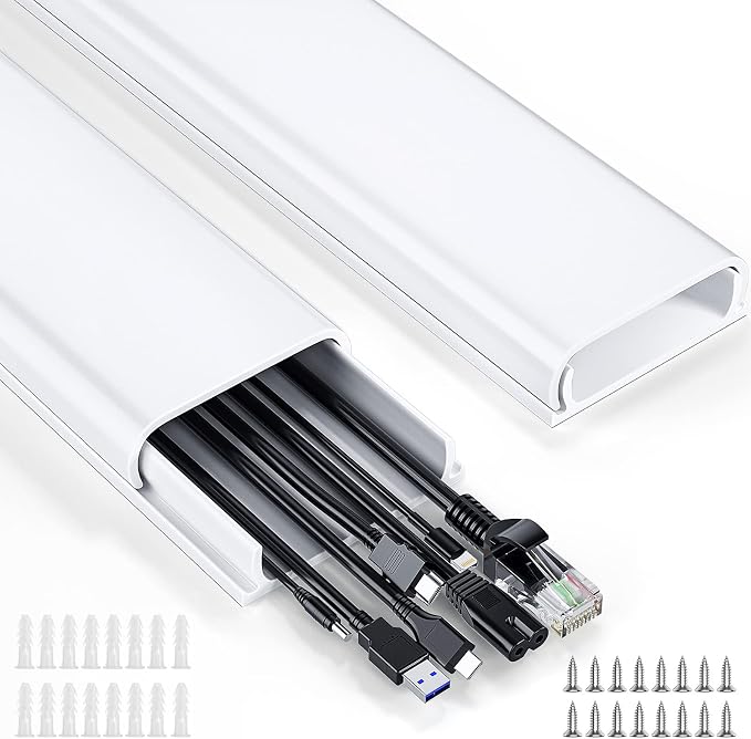 Delamu Cord Hider, 62.8in Cord Covers for 6-8 Wires on Wall, Cable Hider Cable Management, Wire Hiders for TV on Wall, Wire Covers for Cords, Cable Cover Wall, 4X L15.7 W2.36 H0.75in, White by DELAMU
