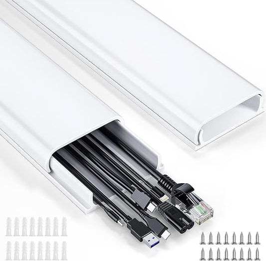 Delamu Cord Hider, 62.8in Cord Covers for 6-8 Wires on Wall, Cable Hider Cable Management, Wire Hiders for TV on Wall, Wire Covers for Cords, Cable Cover Wall, 4X L15.7 W2.36 H0.75in, White by DELAMU