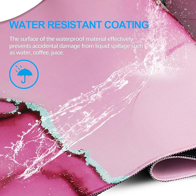 Large Mouse Pad, Gaming Pad with Non-Slip Rubber Base, Waterproof Mousepad with Stitched Edges, XXL Computer Long Keyboard Mouse Mat for Gamer, Office & Home, 31.5" x 15.7", Marble Pink