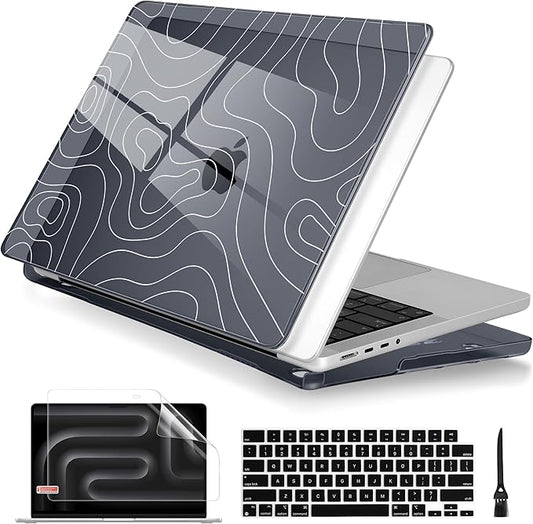 Batianda Case for New MacBook Pro 14 Inch M5 (2025 2026) & 2024 2023 Release [Model A3434 / A3112] - Ultra Slim 1.2mm Glossy Hard Shell Protective Skin Keyboard Cover 4-in-1 Bundle, Topography