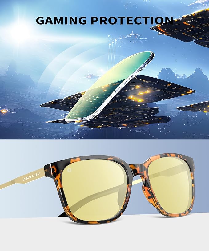 ANYLUV Blue Light Glasses for Men, Lightweight Computer Gaming Glasses, Stylish Anti Eyestrain Blue Light Blocking Men