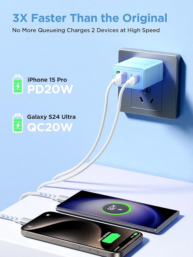 USB C Charger Block, 40W 4-Port Type C Fast Charging Cube Dual Charger Block PD Power Charger Adapter+QC 3.0 USB Multi Port Charging Brick for iPhone 16/15/14/13/12 Pro Max, iPad, Galaxy S24/23