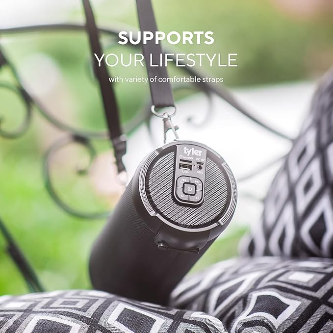 Tyler Wireless Bluetooth Speaker Water Resistant Long Range 300 watt Rechargeable Boombox USB MP3 Micro SD AUX Inputs Fm Radio Sound & Bass Carry Strap Lightweight for Home Outdoor Stereo