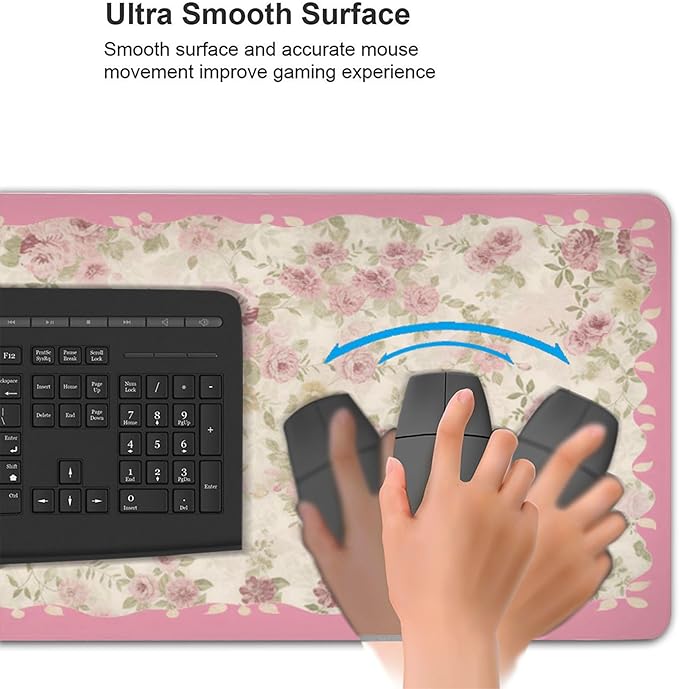 Aesthetic Floral Desk Pad for Women, Pink XXL Large Mouse Pad with Stitched Edges, Non-Slip Office & Home Desk Mat for Computer, Keyboard, Cute Office Decor & Supplies