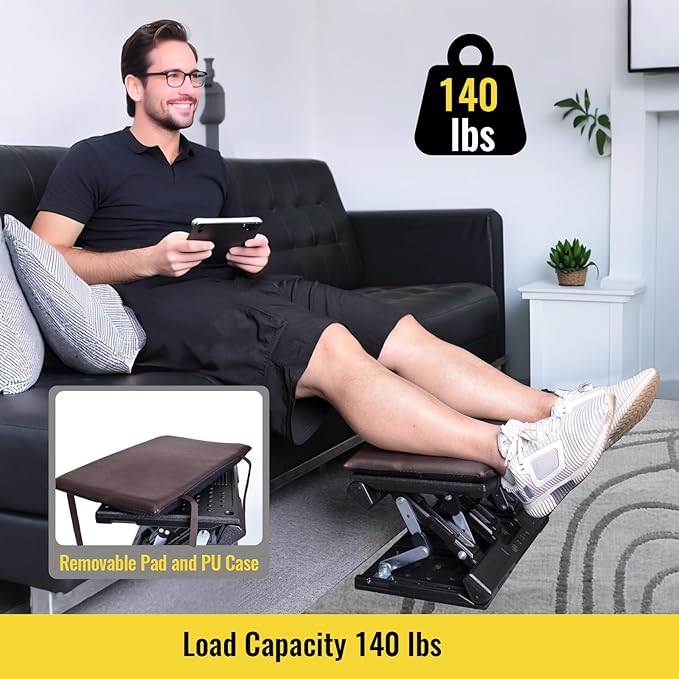 Foot Rest for Under Desk at Work Enlarged, Ergonomic Footrest with Adjustable Height and Angle, Foldable Foot Stool with Removable Pad Massage Beads for Office Gaming Chair Brown