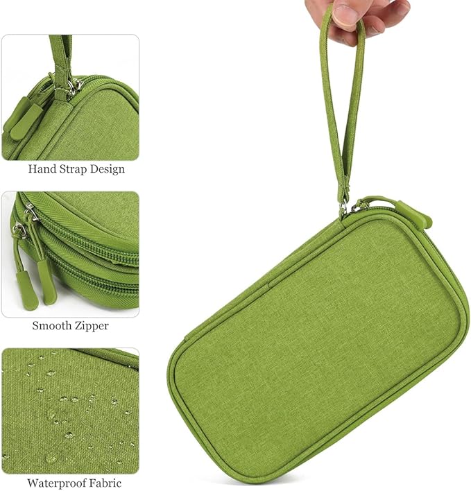 Electronic Organizer Travel Cable Accessories Bag, Case for Cable, Cord, Charger, Phone, Power Bank, Earphone (Grass Green, Medium)